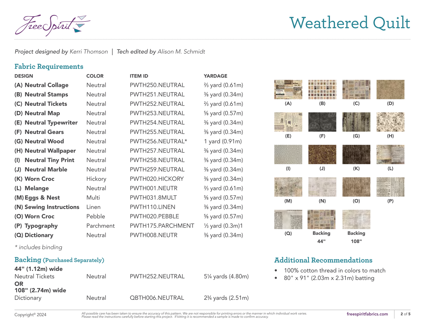 Weathered Quilt Pattern - Featuring Neutral Palette by Tim Holtz Free Download