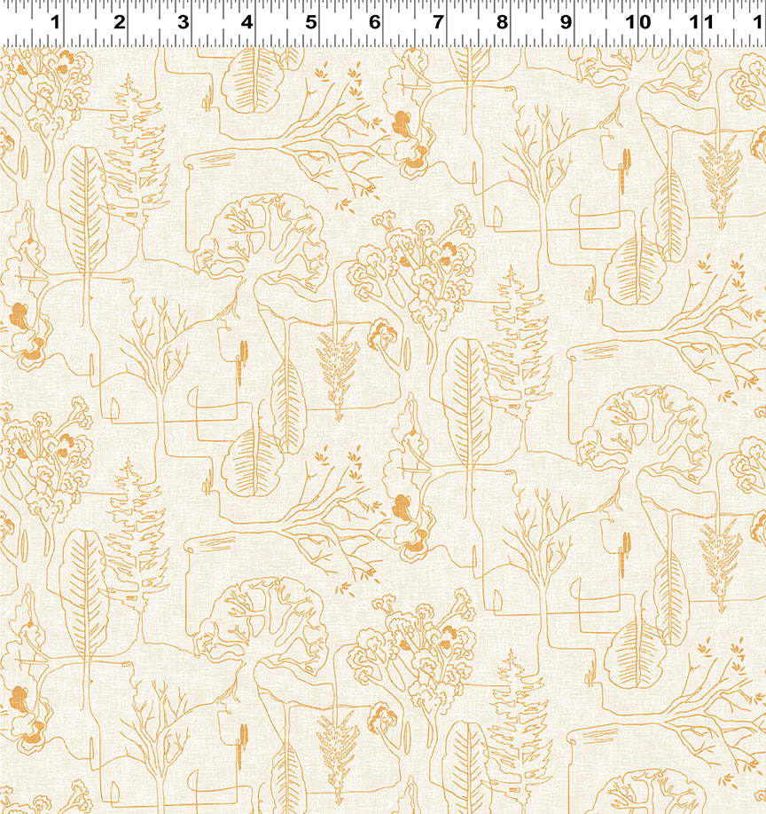 Delilah Treeline Y3692-130 Pale Gold by Ester Fallon Lau for Clothworks