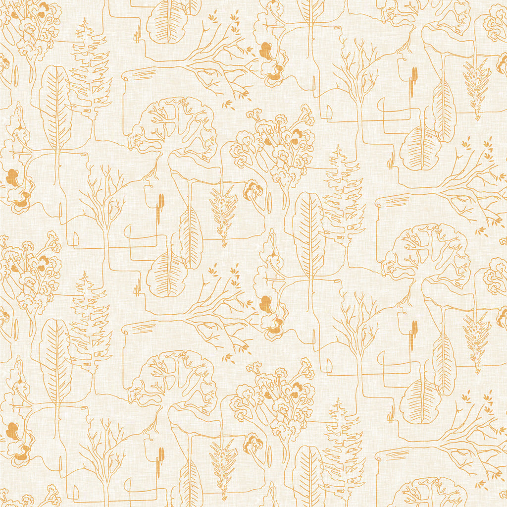 Delilah Treeline Y3692-130 Pale Gold by Ester Fallon Lau for Clothworks