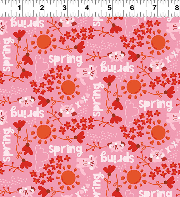 Hello Spring Groundhogs Y4276-73 Dark Pink by Meags & Me for Clothworks