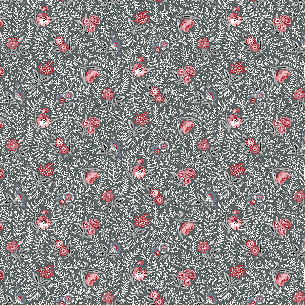 Audrey Packed Floral Y4307-7 Dark Gray White by Clothworks