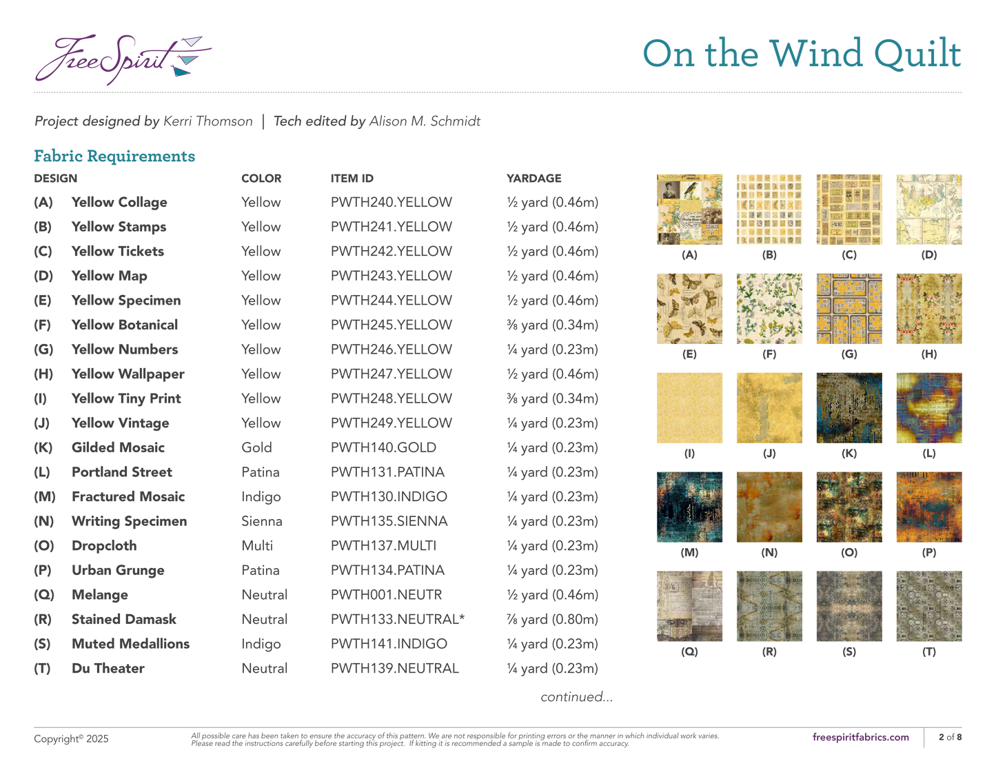 On the Wind Quilt Pattern - Featuring Yellow Palette by Tim Holtz Free Download