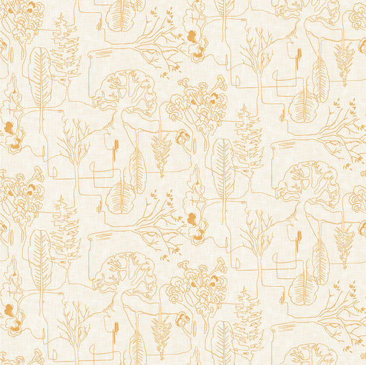 Delilah Treeline Y3692-130 Pale Gold by Ester Fallon Lau for Clothworks