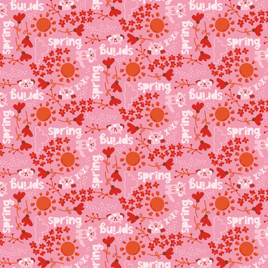 Hello Spring Groundhogs Y4276-73 Dark Pink by Meags & Me for Clothworks