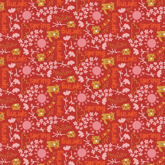 Hello Spring Groundhogs Y4276-82 Red by Meags & Me for Clothworks